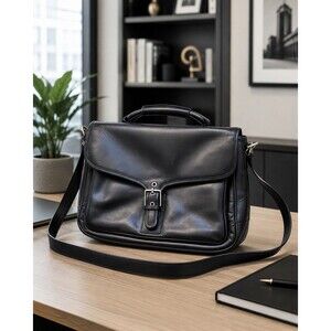Vtg Coach Logan BLK Leather Large Business Portfolio Messenger Laptop Briefcase